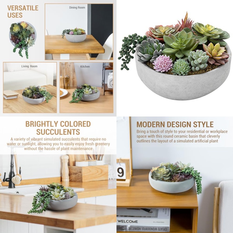8 Inch Round Modern Artificial - Succulent Arrangement Mini avis et prix